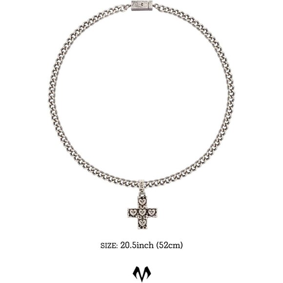 Men's Silver Plated 20.5" Stainless Steel Cuban Link Chain Cross Pendant - Picture 3 of 7